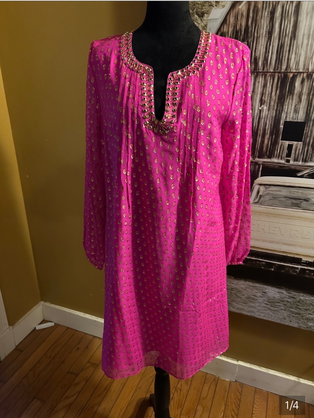 NWT Lilly Pulitzer Hot Pink Gold-ACCENT SILK DRESS